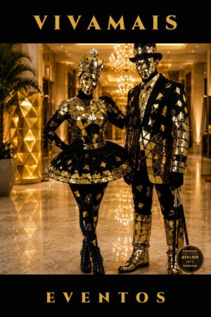 Início Gold & Black Mirrors Dupla para Festas e Eventos — Produção Atelier Arte Fantasias