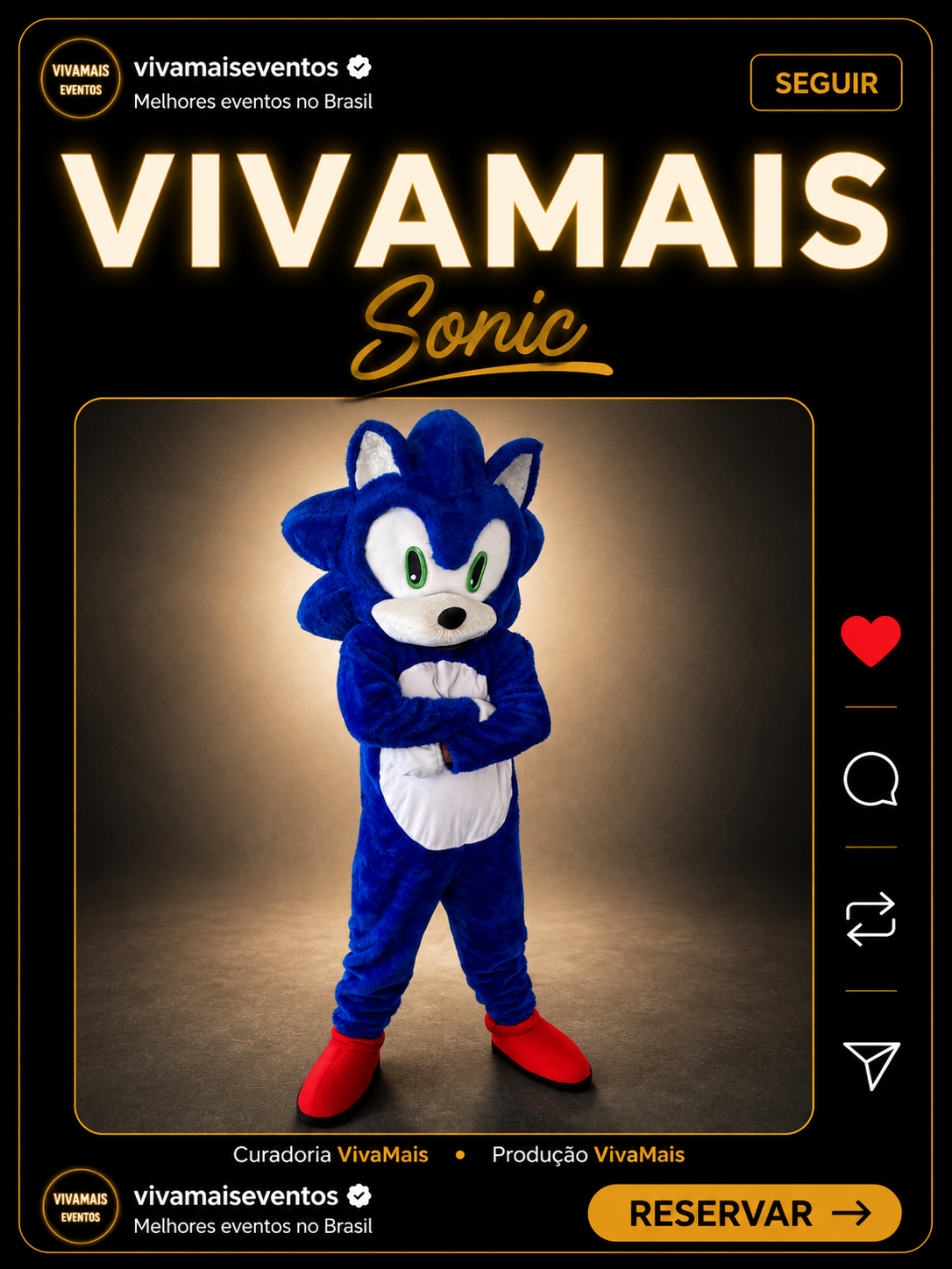 Sonic Personagem Vivo para Festa Infantil Sonic VivaMais personagem vivo para festas