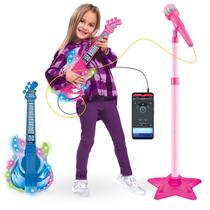 Guitarra Infantil com Microfone Brinquedo Musical Instrumento com Som e Luz - ATENTU guitarra infantil com microfone brinquedo musical instrumento com som e luz atentu