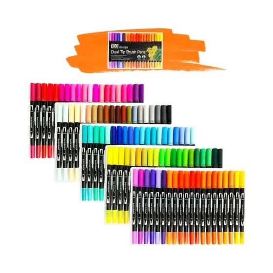 Conjunto de 120 Canetas Aquarela Ponta Dupla - Ideal para Desenho e Pintura Conjunto de 120 Canetas Aquarela Ponta Dupla - Ideal para Desenho e Pintura