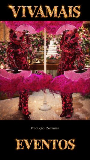 Gatas Pink — dupla com figurino rosa vibrante, producao Zeminian, VivaMais Eventos