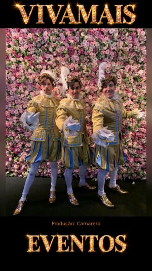 Príncipe — artistas com figurinos dourados e azuis para recepção e entrada de festas VivaMais